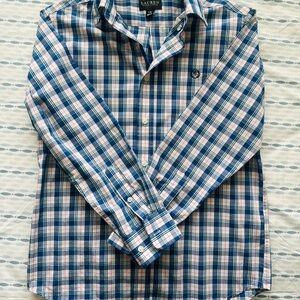 Lauren Ralph Lauren Pink and Blue Plaid Casual Button-Down Shirt